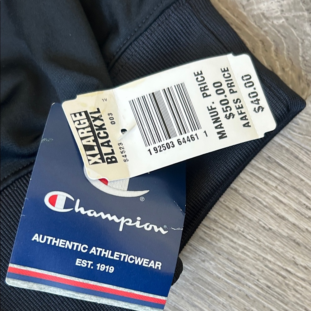 NWT Champion Black Hoodie with Gray Hood and Stripes Sweatshirt XL - Picture 3 of 4